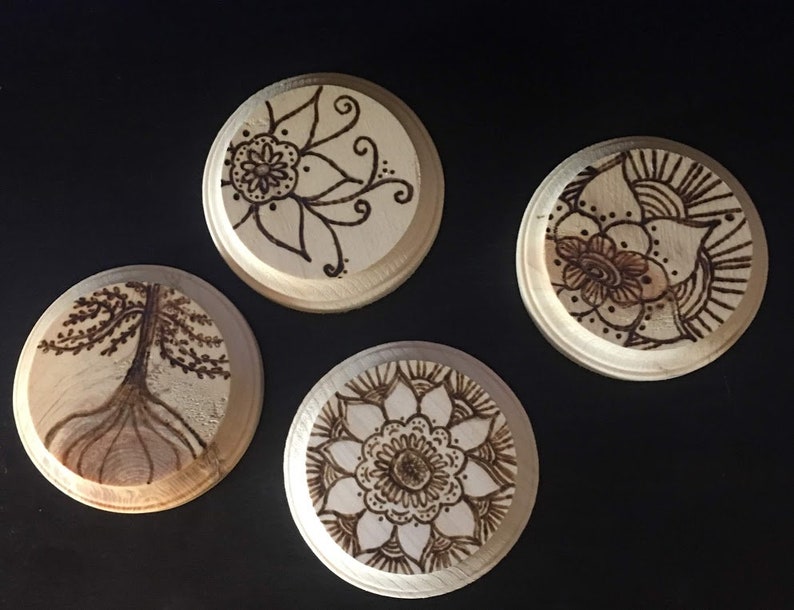 Handmade Wood Burn Coaster Set Etsy