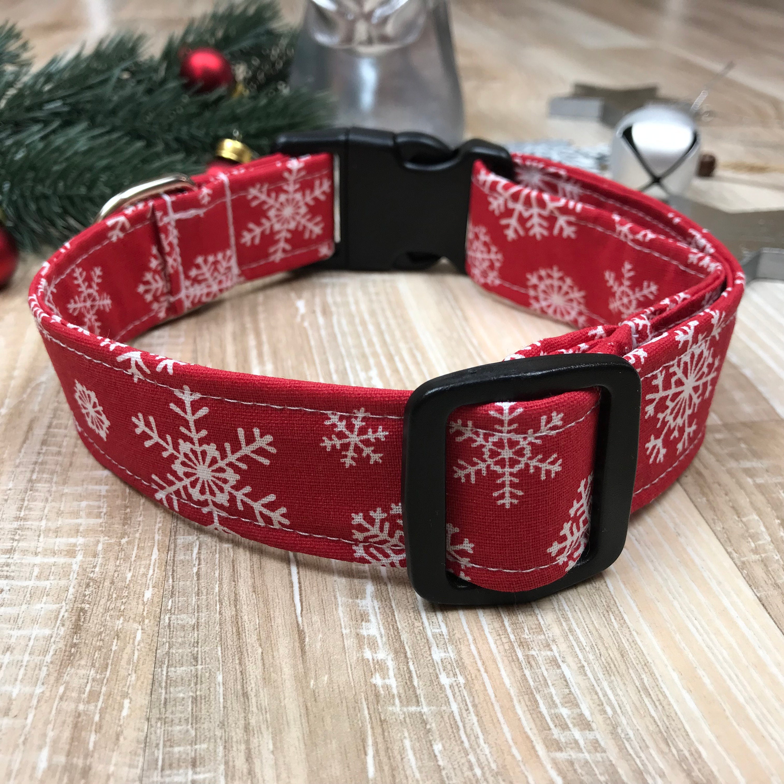 Snowflake dog collar Christmas dog collar Red dog collar Etsy