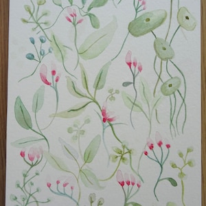 Carte postale - original -fleurs et feuilles - original watercolor postcard - flowers and leaves