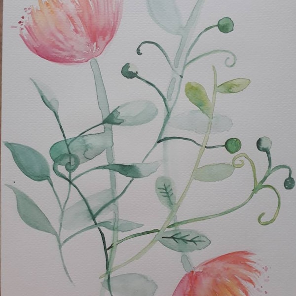 Original watercolor tropical flowers nutan - original watercolor tropical flowers