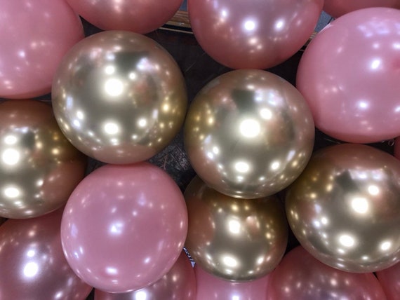 Pack Of 18 Latex Balloons 6 X Chrome Gold 6 X Solid Rosewood 6 X Pearl Rose Gold
