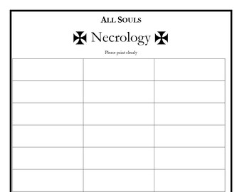 All Souls Necrology (blank) for use in Catholic churches