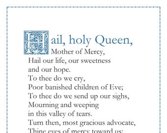 Hail Holy Queen Prayer Printable Wall Art Catholic Prayer Print Hail ...