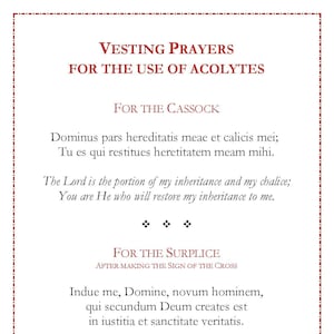Vesting Prayers for Acolytes - in English and Latin - Catholic Printable