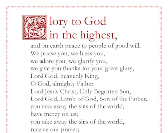 Gloria English Catholic prayer card / printable A4 wall art / Christian decor