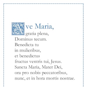 Ave Maria Hail Mary Latin Catholic prayer card / printable A4 wall art / Christian decor image 1