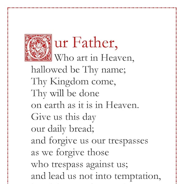 Our Father English Catholic prayer card / printable A4 wall art / Christian decor