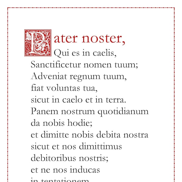 Pater Noster (Our Father) Latin Catholic prayer card / printable A4 wall art / Christian decor