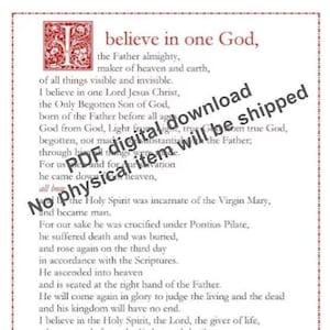 'Nicene Creed' - Englische katholische Gebetskarte / druckbare A4 Wandkarte / christliche Dekoration