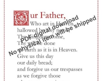 Our Father English Catholic prayer card / printable A4 wall art / Christian decor