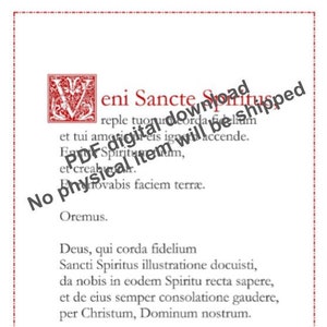 Veni, Sancte Spiritus (Vieni, Spirito Santo) Preghiera cattolica latina / stampabile in formato A4 / decorazione cristiana