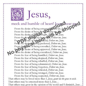 Litany of Humility (in English) Catholic prayer card / printable A4 wall art / Christian decor
