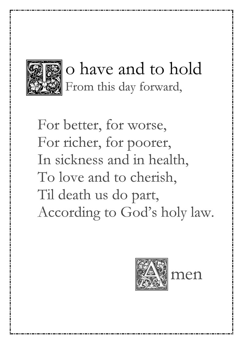  Wedding vows prayer card printable A4 wall art 