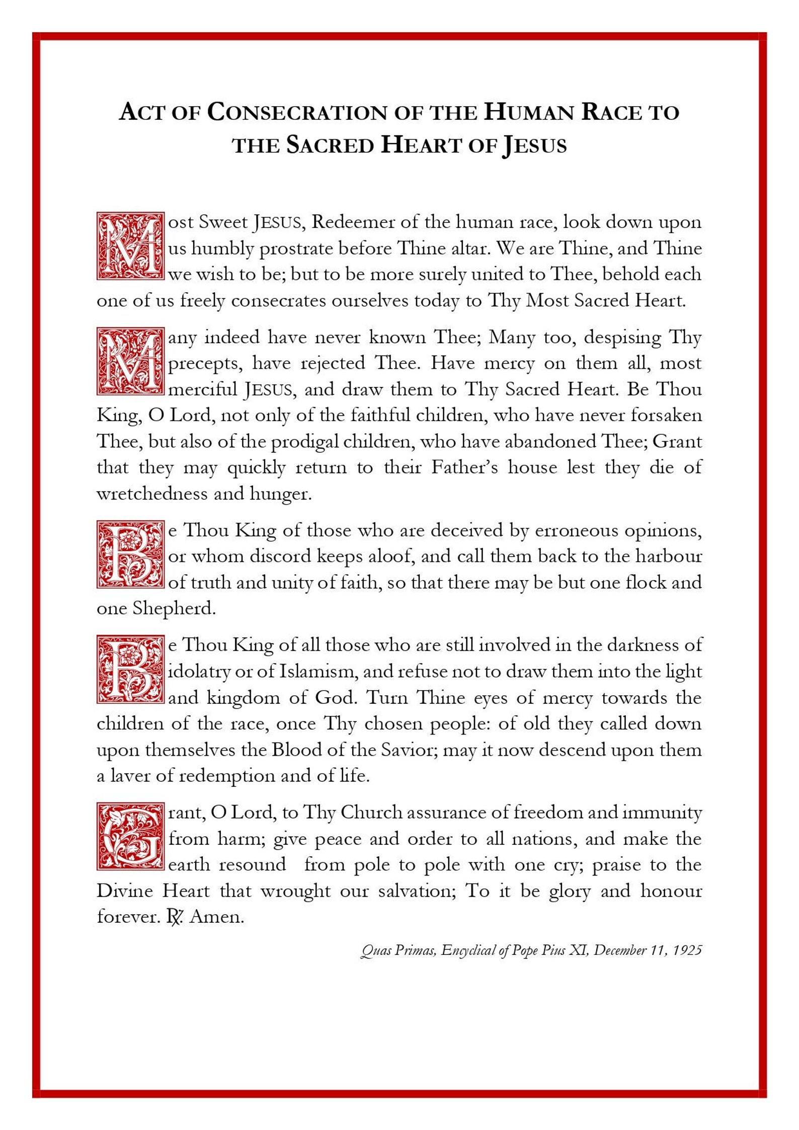 Act of Consecration of the Human Race to the Sacred Heart of Jesus ...