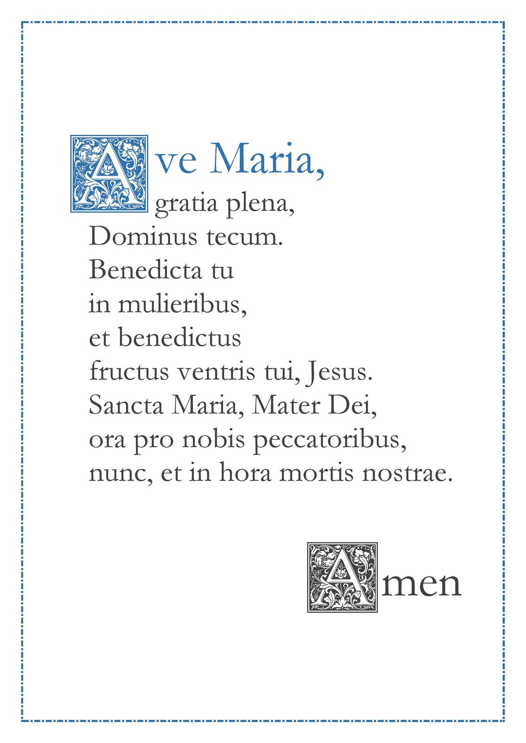 Ave Maria Hail Mary Latin Catholic Prayer Card / Printable A4 Wall Art