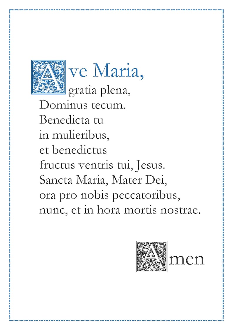 Ave Maria Hail Mary Latin Catholic prayer card / printable A4 wall art / Christian decor image 1