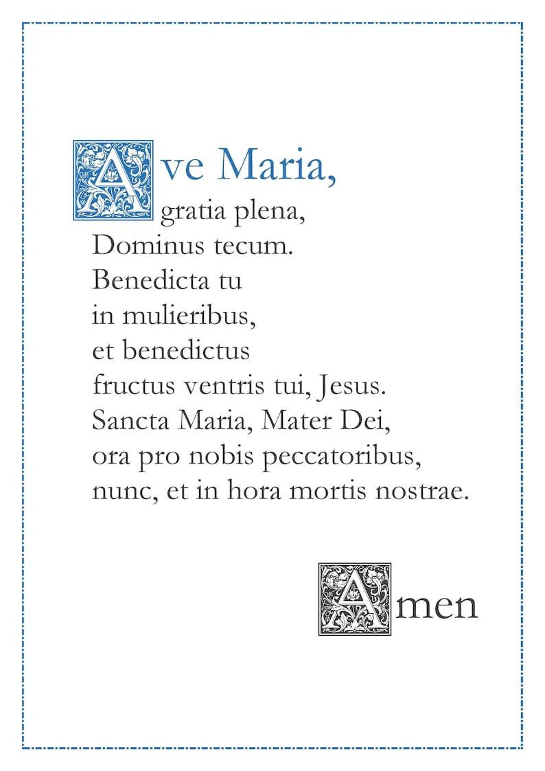 Ave Maria Hail Mary Latin Catholic Prayer Card / Printable A4 Wall Art ...