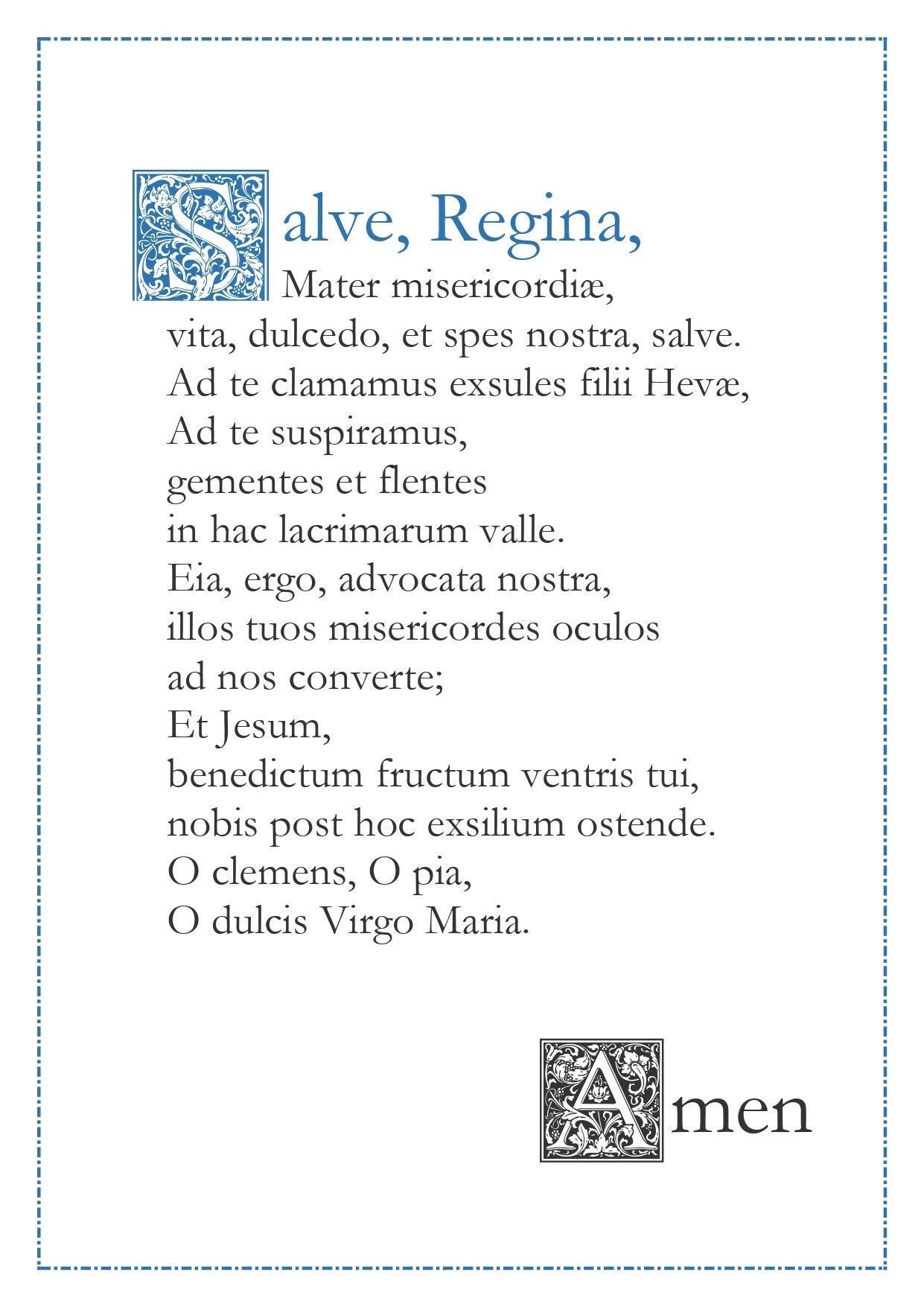 Salve Regina hail Holy Queen Latin Catholic Prayer Card / Printable A4