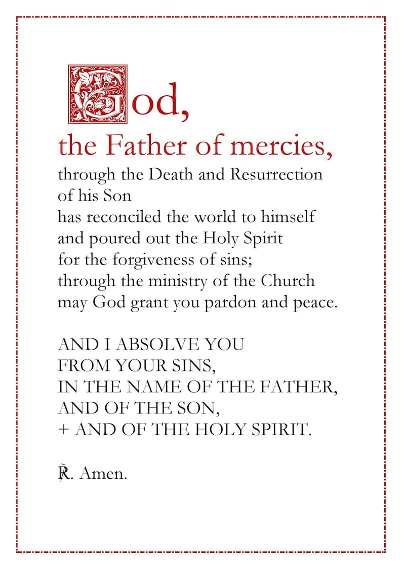 NEW US Formula of Absolution (in English) Catholic Prayer Card ...