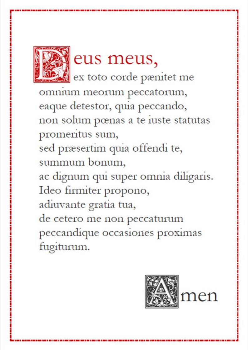 Act of Contrition latin Catholic Prayer Card / Printable A4 Wall Art