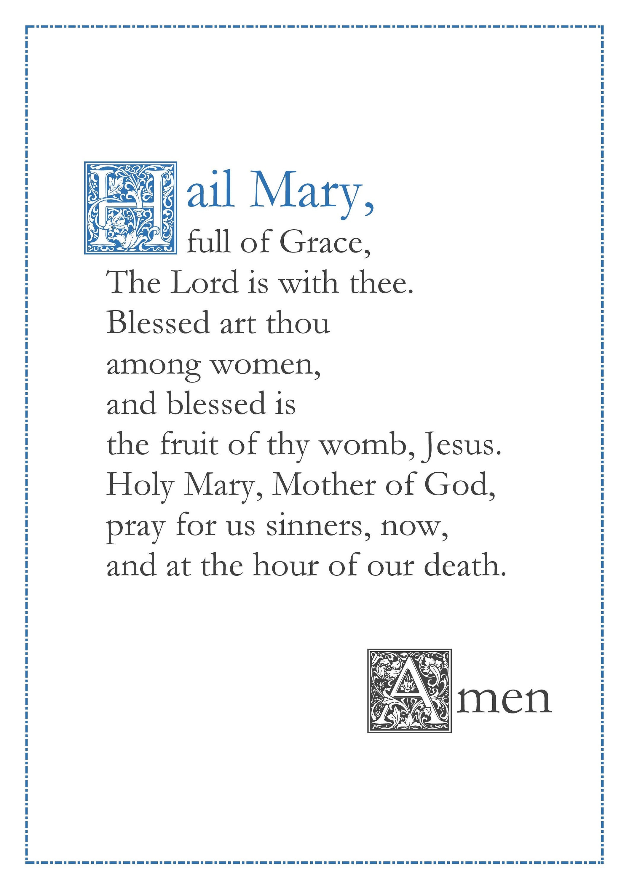 Hail Mary English Catholic Prayer Card / Printable A4 Wall Art ...