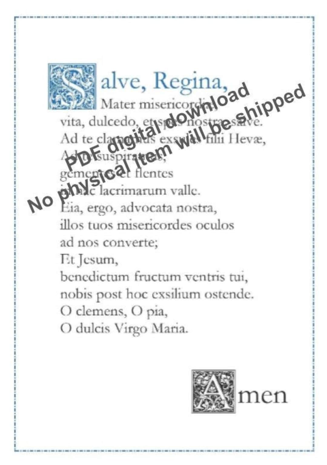 Salve Regina (Salve Regina) Preghiera cattolica latina  stampabile in  formato A4  decorazione cristiana - Etsy Italia