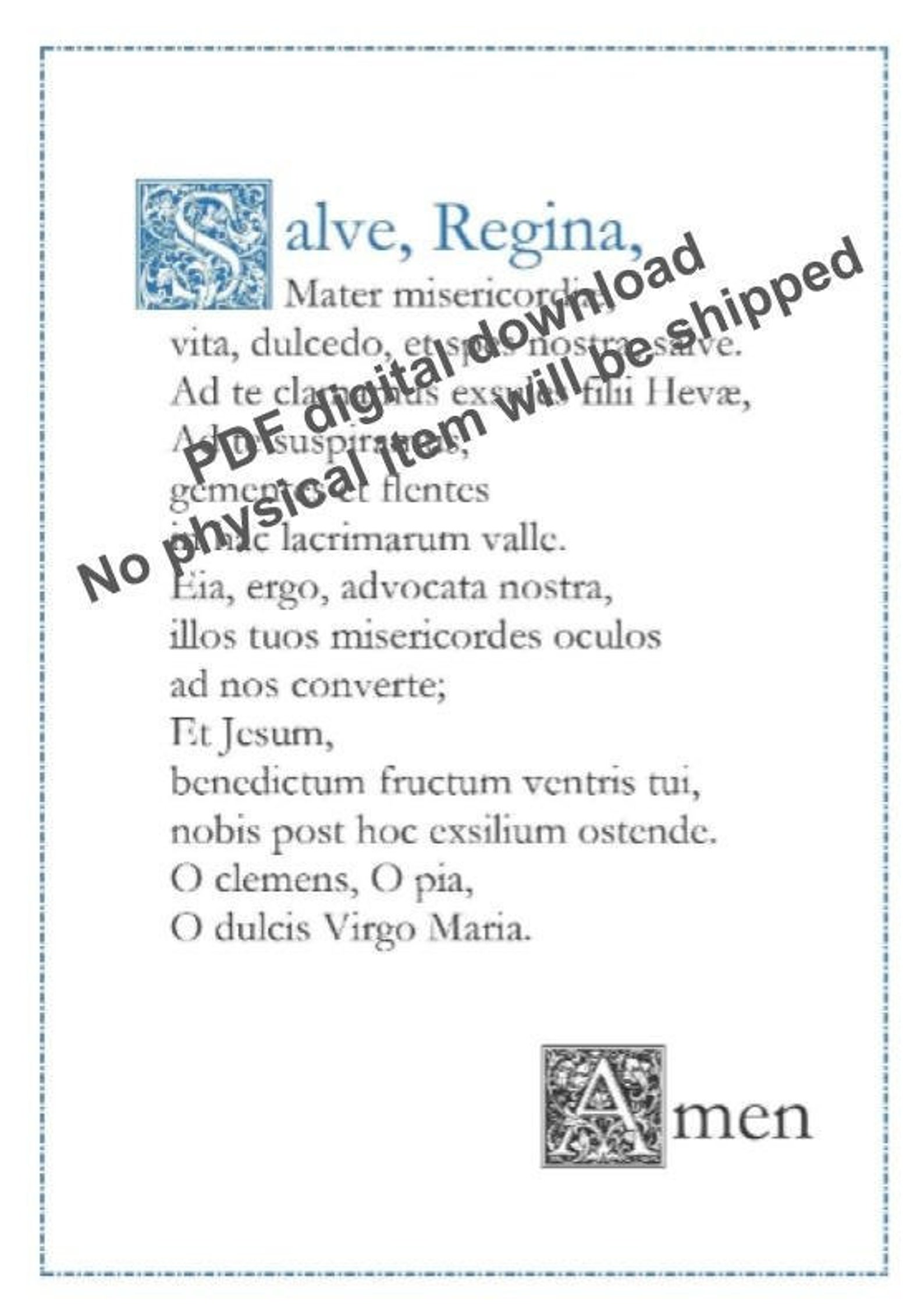 Salve Regina (hail Holy Queen) Latin Catholic Prayer Card / Printable ...