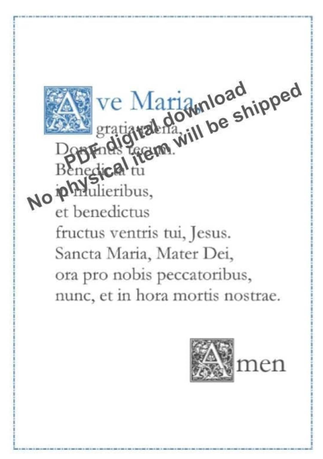 ave maria - hail mary latin catholic prayer card / printable a4