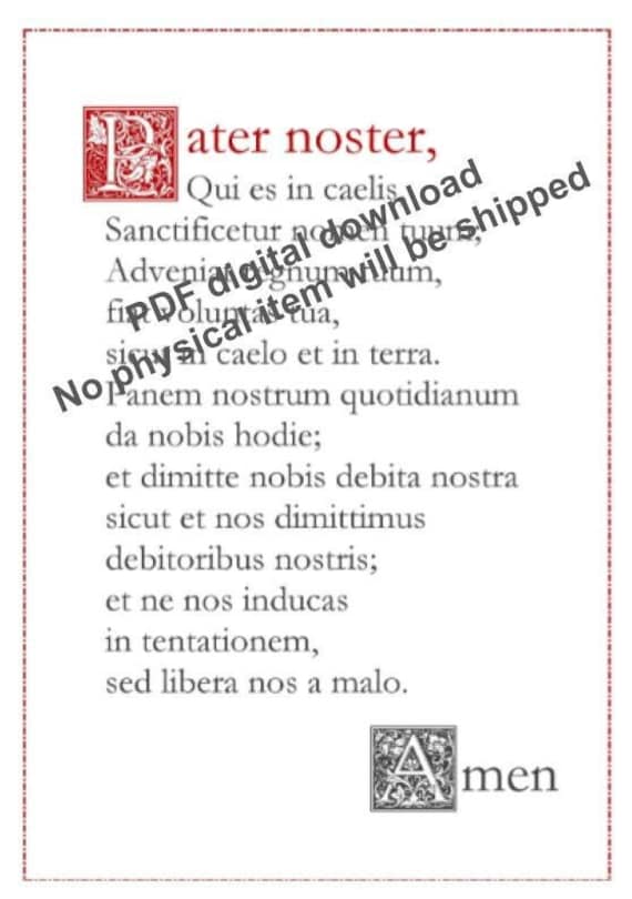 Pater Noster (Our Father) Latin Catholic prayer card / printable A4 wall art / Christian decor
