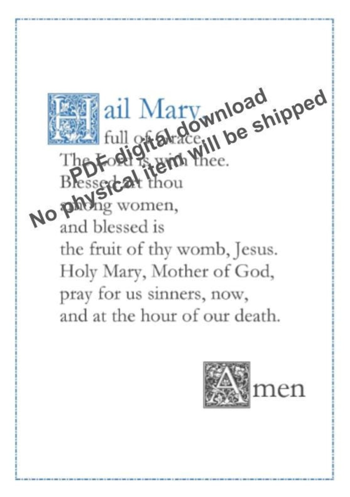Hail Mary English Catholic Prayer Card / Printable A4 Wall Art ...