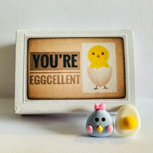 Opción de tarjeta de regalo con diseño de minipollo y huevo de You're Eggcellent Matchbox