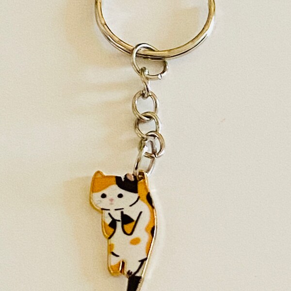 Mini Carrying Cat Metal & Enamel Novelty Key Ring