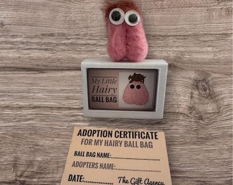 Sacola "Minha Pequena Bola Peluda" com Certificado de Adoção - Lembrancinha para Despedida de Solteira - Presente Divertido - Amigo Secreto