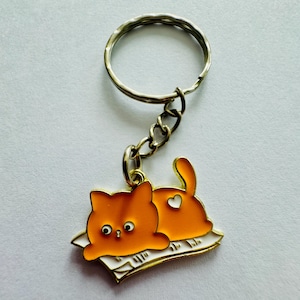Orange Katze Metall & Emaille Neuheit Schlüsselring