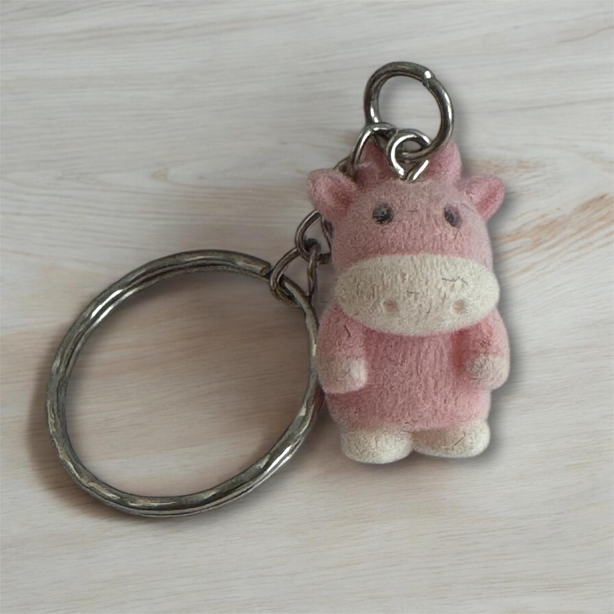 フロック加工のミニかわいいピンクのカバ - ノベルティキーホルダー 