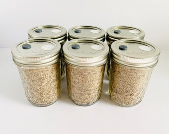 BRF Mushroom Substrate - 6 Half-Pint Jars - Sterilized - Organic Brown Rice Flour + Vermiculite