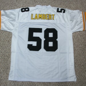 JACK LAMBERT Unsigned Custom wit Pittsburgh genaaid nieuw voetbalshirt maat S-3XL