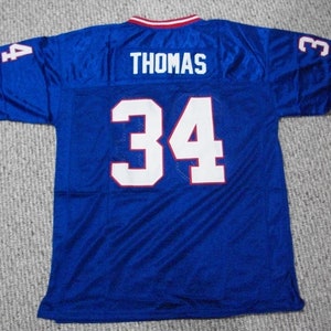 THURMAN THOMAS Unsigned Custom Buffalo Blue genaaide nieuwe voetbaljersey maten S-3XL