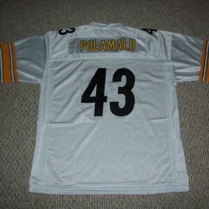 TROY POLAMALU Pittsburgh Unsigned custom wit genaaid nieuw voetbalshirt maat S, M, L, XL, 2XL, 3XL