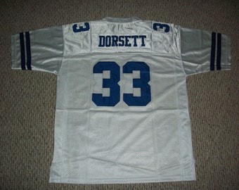TONY DORSETT Unsigned Custom Dallas-wit genaaid nieuw voetbalshirt, maten S-3XL
