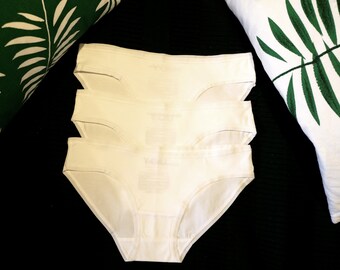 Damen-Slips – Slips aus Bio-Baumwolle – Bequeme Slips – Weißer Bikini (Low-Rise) – 3er-Pack