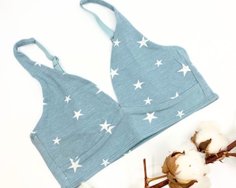 Mädchen Bralette aus Bio-Baumwolle - Blau mit Sternen-Muster