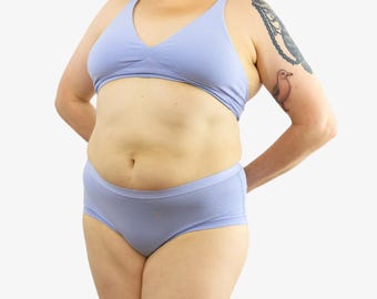 Sustainable Organic Cotton Underwear Set - Light Blue Bralette and Boyshorts