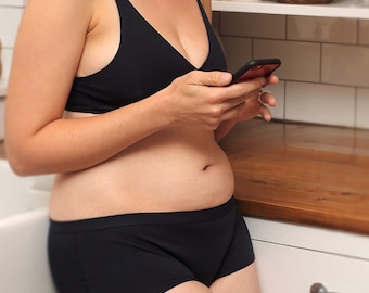 Sustainable Organic Cotton Underwear Set - Navy Blue Bralette and Boyshorts
