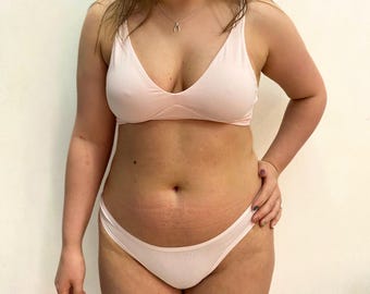 Sustainable Organic Cotton Underwear Set - Pink Bralette and Thong