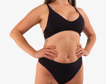 Sustainable Organic Cotton Underwear Set  -Black Bralette and Mid-rise Bikini Knickers