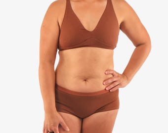 Sustainable Organic Cotton Underwear Set - Chestnut Bralette and Boyshorts