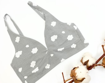Mädchen Bralette aus Bio-Baumwolle - Grau mit Wolken Muster