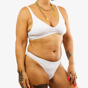 Sustainable Organic Cotton Underwear Set - White Bralette and Thong
