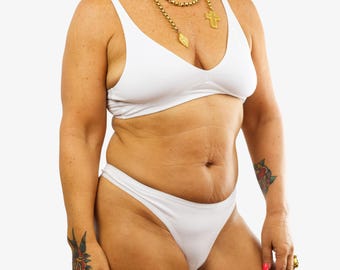 Sustainable Organic Cotton Underwear Set - White Bralette and Thong